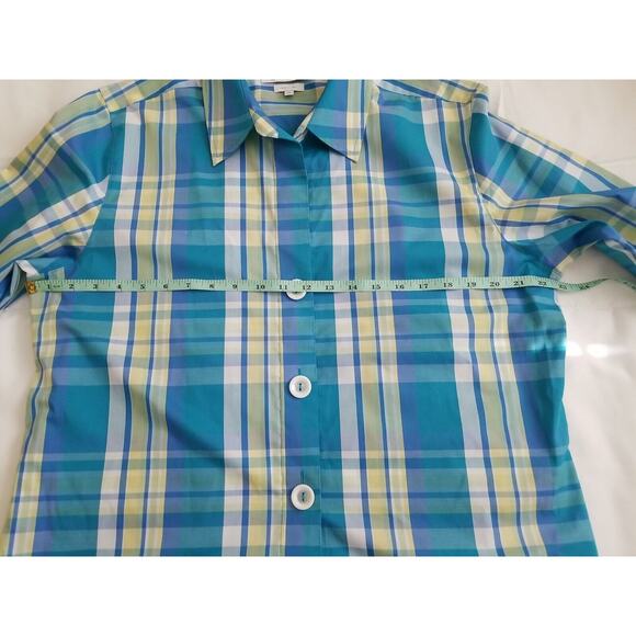Foxcroft Shirt Womens 16 Shaped Blue Green Plaid White Buttons Long Sleeve - Picture 5 of 7